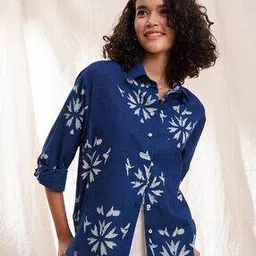 Block-Print Shirt with Spread Collar-image-30
