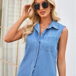 Women Washed Regular Fit Denim Top-picture-5
