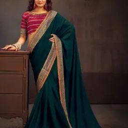 Women Embroidered Vichitra Silk Saree with Tassels-image-6