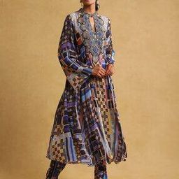 ritu kumar Geometric Print Flared Kurta & Pants Set-picture-14