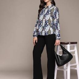 Relaxed Fit Leaf Print Spread Collar Shirt-image-52