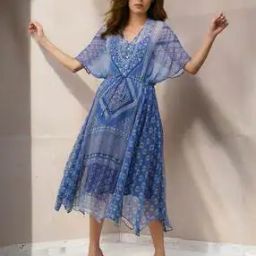 Printed V-Neck Kaftan Dress-image-1
