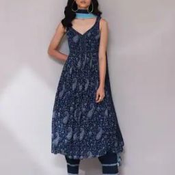 Paisley Print Anarkali Kurta with Pant & Dupatta-image-37