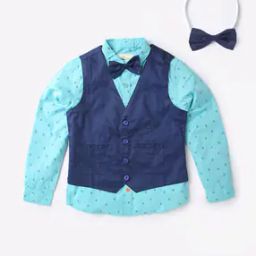 Micro Print Shirt with Vest & Bow Tie-image-5