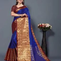 Woven Silk Saree with Zari Border-image-77