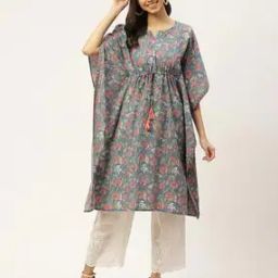 Women Floral Print Rayon Crepe Kaftan Kurta-image-89