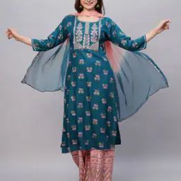 Women Floral Print Straight Kurta Set with Dupatta-image-46