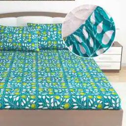 144 TC Floral Print King-Size Fitted Bedsheet with Pillow Covers-image-94