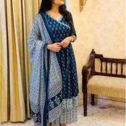 Women Floral Print A-Line Kurta Set with Dupatta-image-2