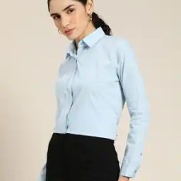 Women Slim Fit Shirt with Spread-Collar-image-38