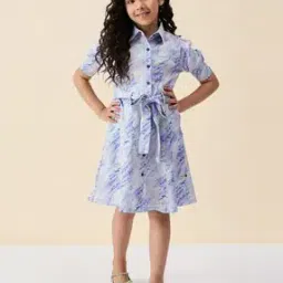 Girls Abstract A-Line Dress with Collar Neck-image-28