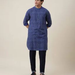 FabBasics Geometric Print Band-Collar Kurta-1