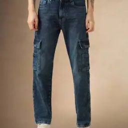 Men Lightly-Washed Straight Jeans with Cargo Pockets-image-28