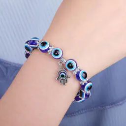Oxidised Evil-Eye Beaded Stretch Bracelet-44