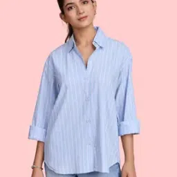 Women Cotton Oversized Fit Stripes Shirt-image-17