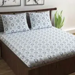 144 TC Floral Print Double Size Bedsheet with 2 Pillow Covers-image-28