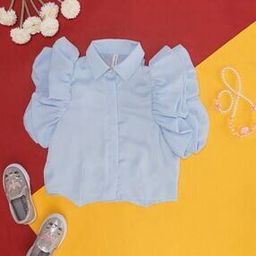 Regular Fit Cut Work Top with Ruffled Sleeves-image-41