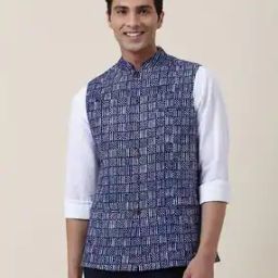 Checked Nehru Jacket with Welt Pocket-20