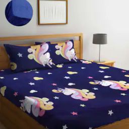 arrabi Unicorn Print Double Bedsheet with 2 Pillow Covers-picture-22