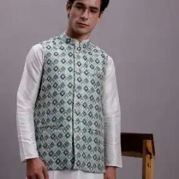 Nehru Jacket with Woven Motifs-image-12