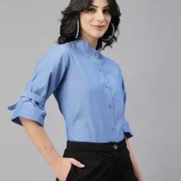 Women Regular Fit Mandarin Collar Shirt-image-2