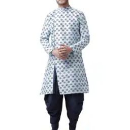 Floral Print Long Kurta with Pompoms-image-3
