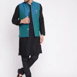 Embroidered Nehru Jacket with Patch Pockets-12
