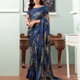 Floral Print Saree with Contrast Border-image-36