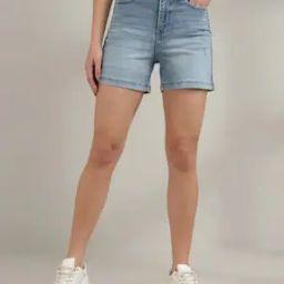 Women High-Rise Denim Shorts with Insert pockets-image-2