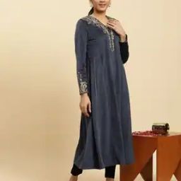 Women Embroidered Flared Kurta-image-44