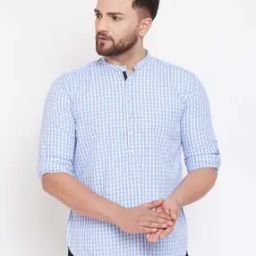 Checked Band Collar Short Kurta-26