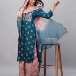 Floral Print Straight Kurta with Palazzos & Dupatta-image-47