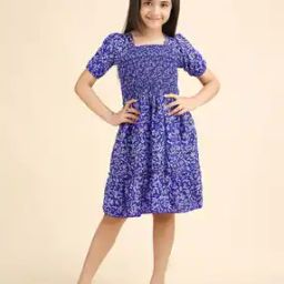 Girls Leaf Print Fit & Flare Dress-image-3