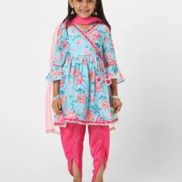 Girls Floral Regular Fit Anarkali Kurta Dhoti Pants Set with Dupatta-image-2