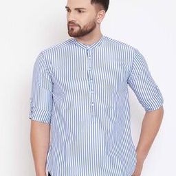 Striped Short Kurta with Roll-Up Tabs-image-65