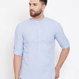 even Striped Short Kurta with Roll-Up Tabs-picture-38