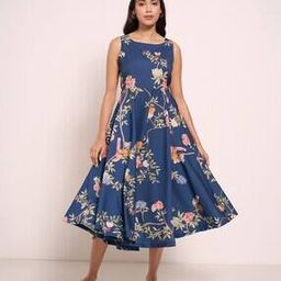 Women Floral Print A-line Midi Dress-image-1