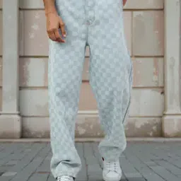 Shein Street Full Length Checked Relaxed Jeans With Pockets-image-17