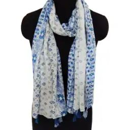 Floral Print Scarf with Tassels-21