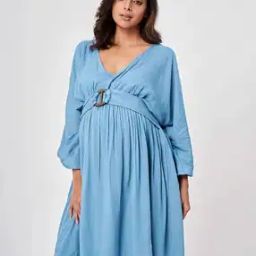 Maternity Solid Full-Sleeve Dress-image-52