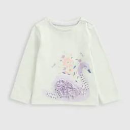 Girls Swan Embroidered Regular Fit Cotton Round-Neck T-Shirt-picture-38