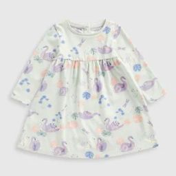 Girls Swan Print Cotton Fit & Flare Dress-23