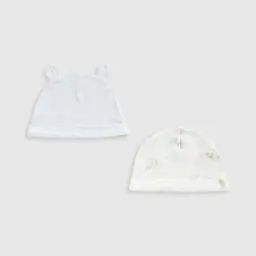 Boys Pack of 2 My First Classic Forest Friends Printed Cotton Beanies-image-7