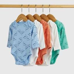 Boys Pack of 5 Dinosaur Print Cotton Bodysuits-17