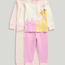 Girls Pack of 2 Giraffe & Mouse Print Cotton T-Shirt & Joggers Set-15
