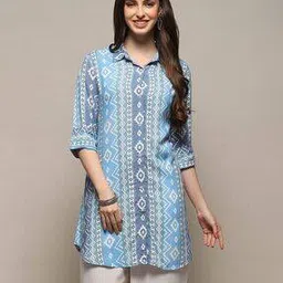 biba Blue Rayon Straight Kurti-picture-28
