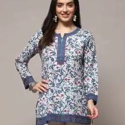 Blue Polyester Straight Kurti-image-37