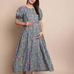 Floral Printed Maternity Fit & Flare Dress-image-68