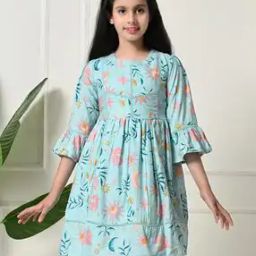 Girls Cotton Fit and Flare Dress-image-3