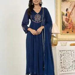 Women Embroidery Anarkali Kurta with Pants & Dupatta-image-48